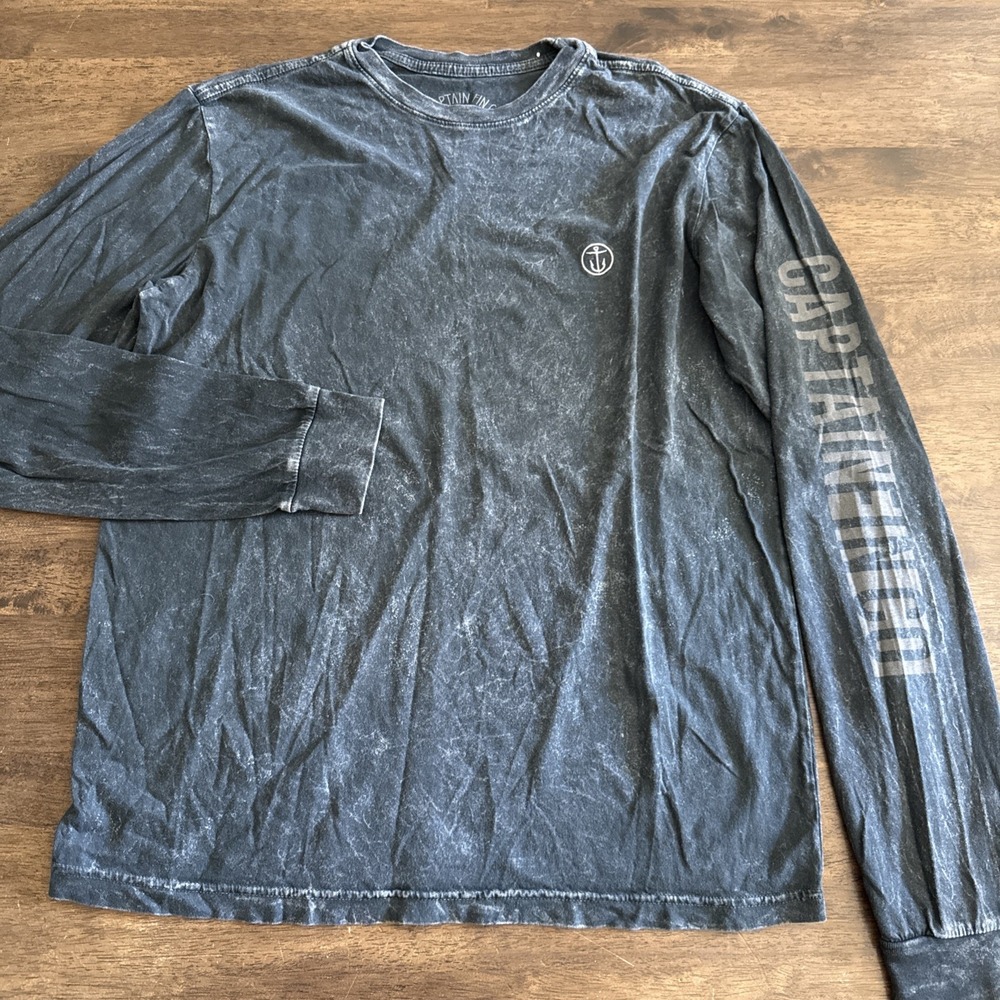 Captain Fin Co Long Sleeve Surf Shirt Black Acid Wash Small Beach Wear Vibes